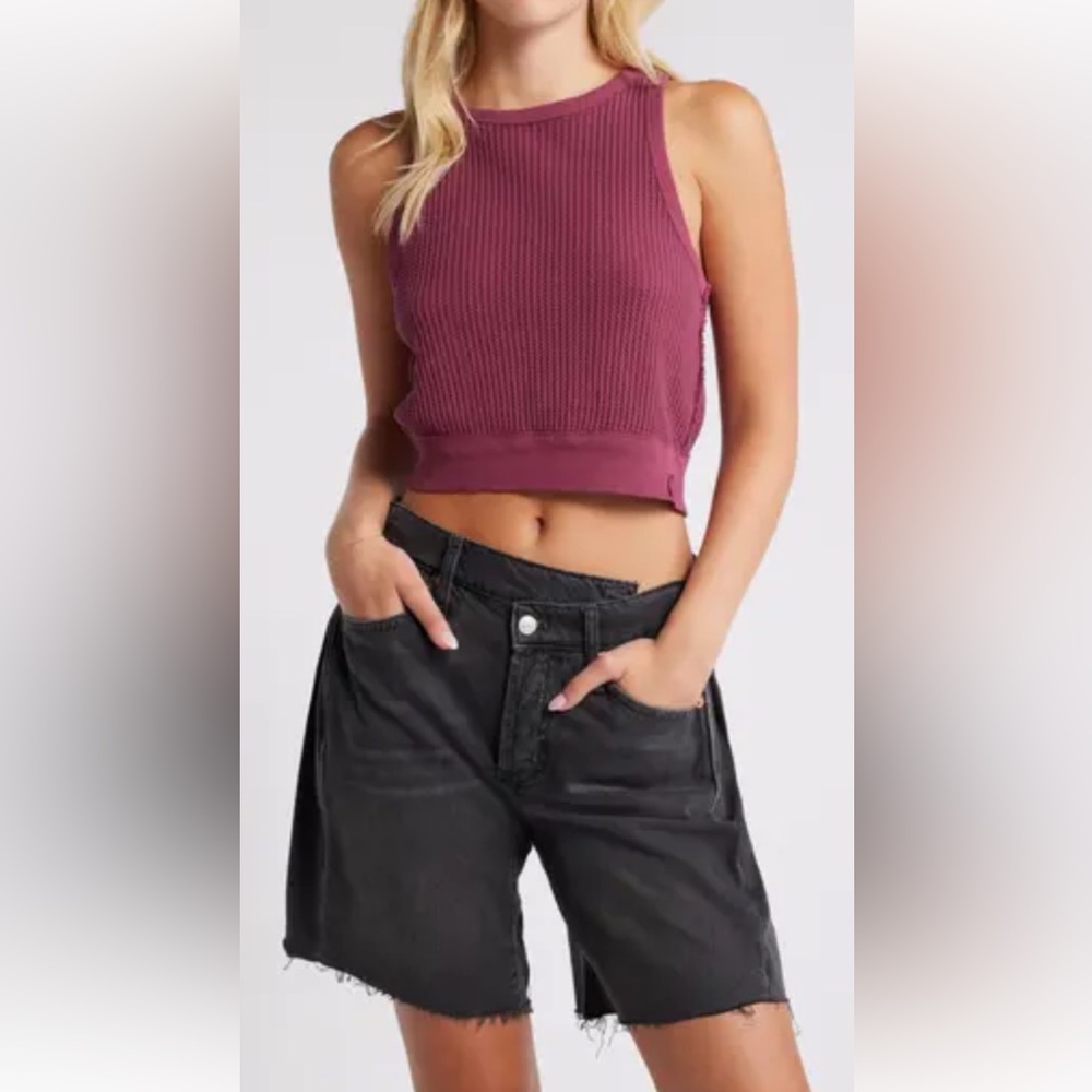 Free People We The Free Dark Pink Waffle amKnit Tank Top